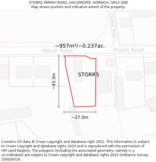 STORRS, MARSH ROAD, HALVERGATE, NORWICH, NR13 3QB: Plot and title map