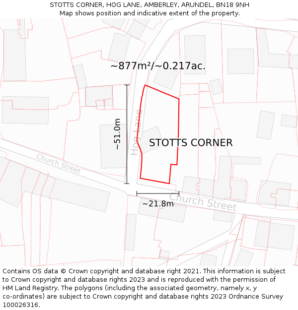 STOTTS CORNER, HOG LANE, AMBERLEY, ARUNDEL, BN18 9NH: Plot and title map