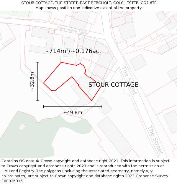 STOUR COTTAGE, THE STREET, EAST BERGHOLT, COLCHESTER, CO7 6TF: Plot and title map