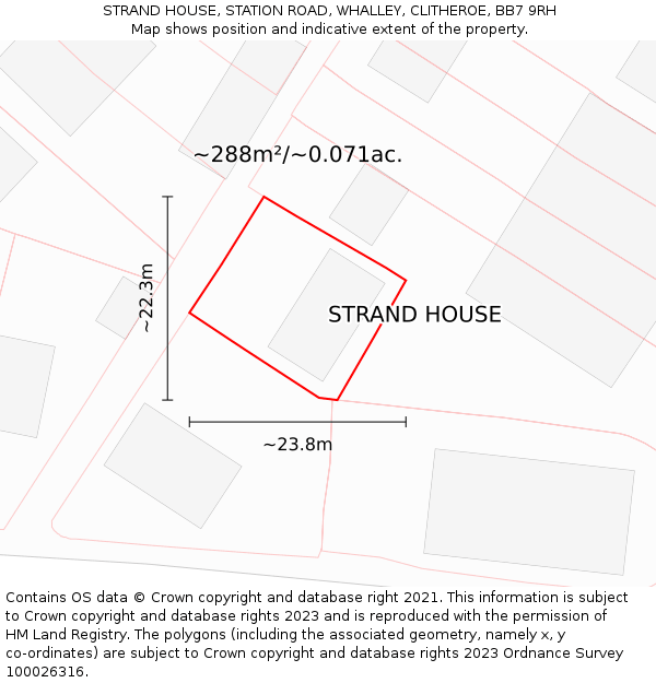 STRAND HOUSE, STATION ROAD, WHALLEY, CLITHEROE, BB7 9RH: Plot and title map