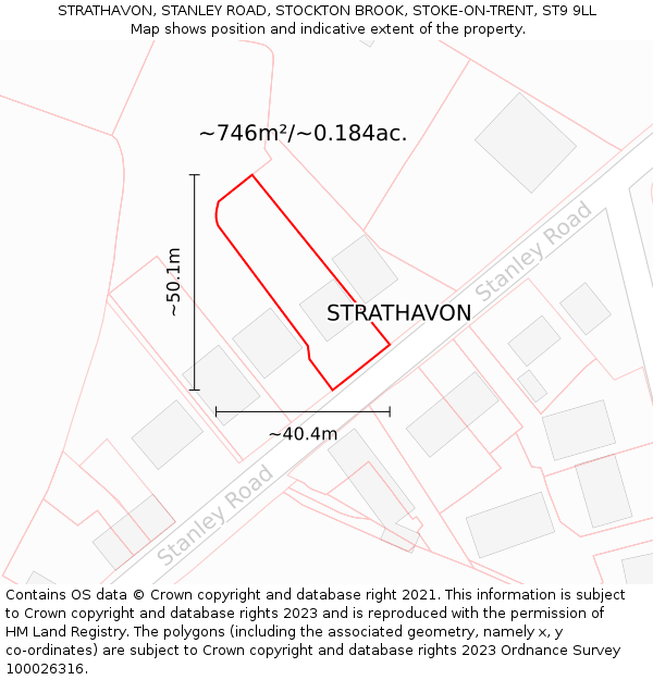 STRATHAVON, STANLEY ROAD, STOCKTON BROOK, STOKE-ON-TRENT, ST9 9LL: Plot and title map
