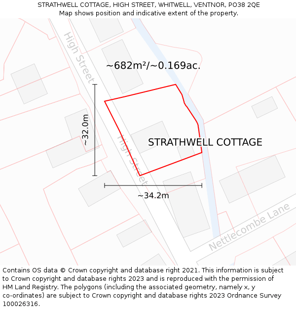 STRATHWELL COTTAGE, HIGH STREET, WHITWELL, VENTNOR, PO38 2QE: Plot and title map