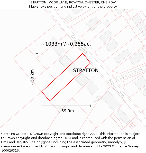 STRATTON, MOOR LANE, ROWTON, CHESTER, CH3 7QW: Plot and title map