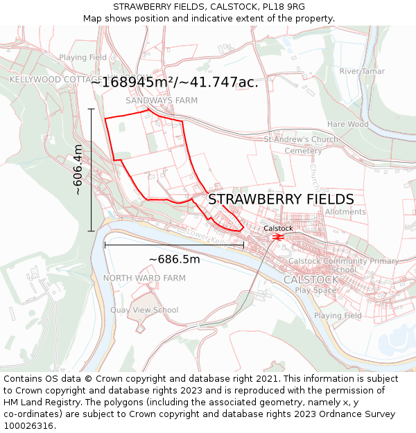 STRAWBERRY FIELDS, CALSTOCK, PL18 9RG: Plot and title map