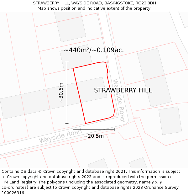 STRAWBERRY HILL, WAYSIDE ROAD, BASINGSTOKE, RG23 8BH: Plot and title map