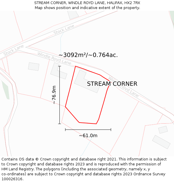 STREAM CORNER, WINDLE ROYD LANE, HALIFAX, HX2 7RX: Plot and title map