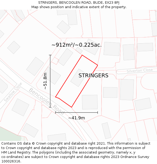 STRINGERS, BENCOOLEN ROAD, BUDE, EX23 8PJ: Plot and title map