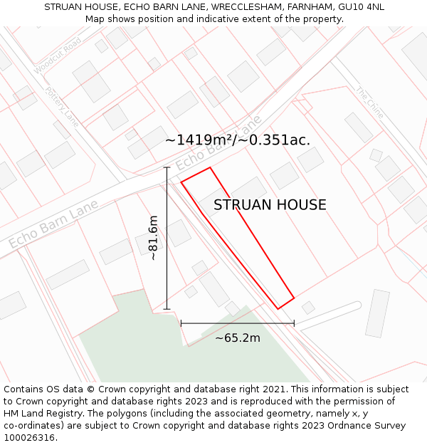 STRUAN HOUSE, ECHO BARN LANE, WRECCLESHAM, FARNHAM, GU10 4NL: Plot and title map