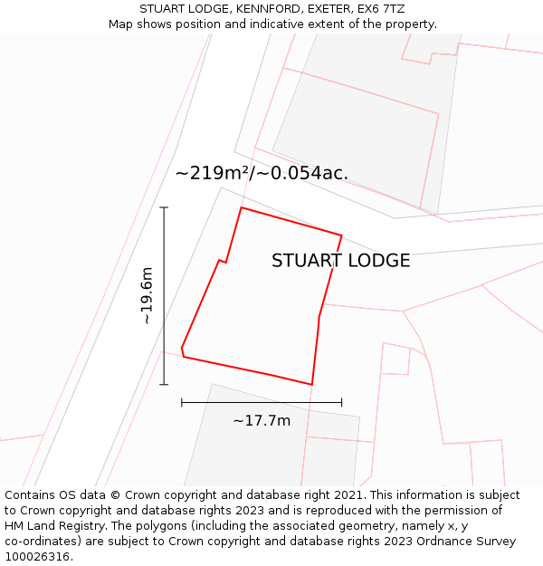 STUART LODGE, KENNFORD, EXETER, EX6 7TZ: Plot and title map