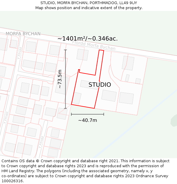 STUDIO, MORFA BYCHAN, PORTHMADOG, LL49 9UY: Plot and title map