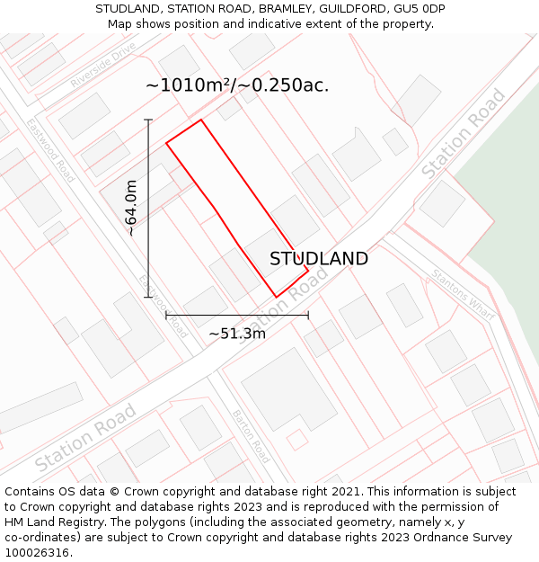 STUDLAND, STATION ROAD, BRAMLEY, GUILDFORD, GU5 0DP: Plot and title map