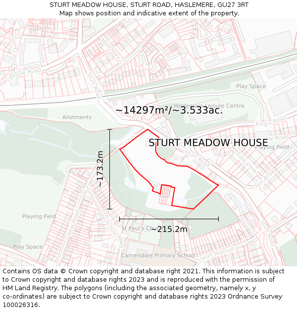 STURT MEADOW HOUSE, STURT ROAD, HASLEMERE, GU27 3RT: Plot and title map