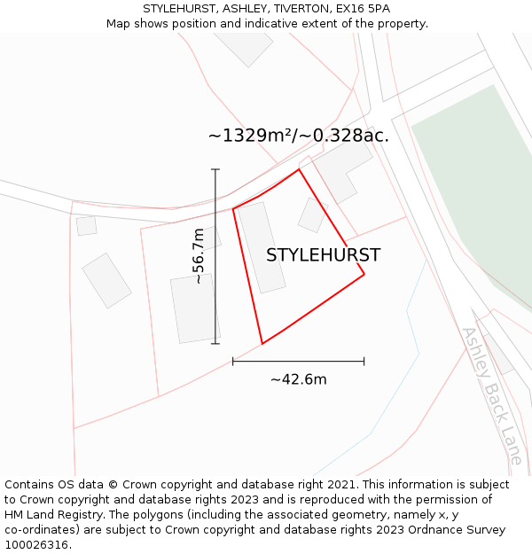 STYLEHURST, ASHLEY, TIVERTON, EX16 5PA: Plot and title map