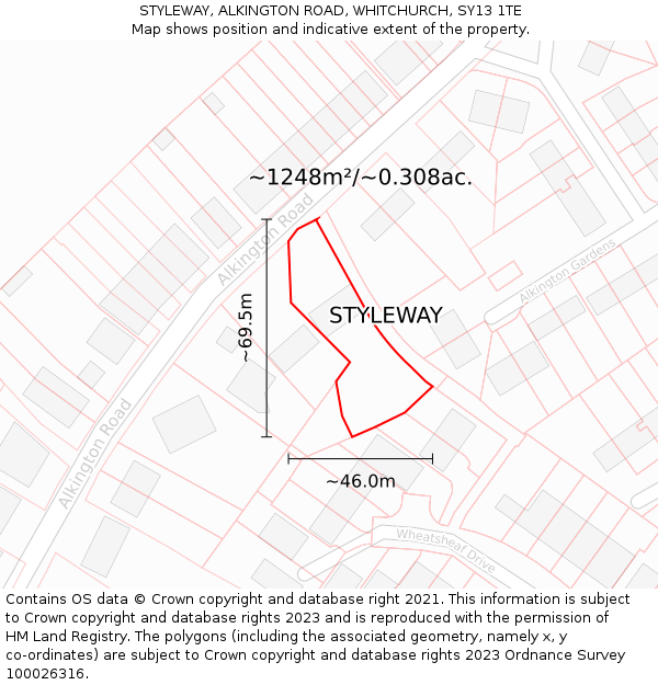 STYLEWAY, ALKINGTON ROAD, WHITCHURCH, SY13 1TE: Plot and title map