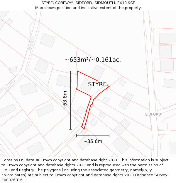 STYRE, COREWAY, SIDFORD, SIDMOUTH, EX10 9SE: Plot and title map