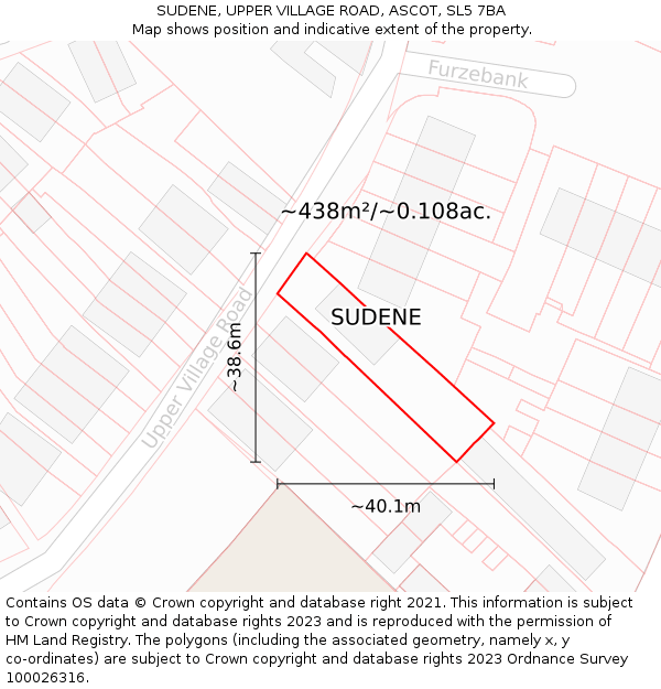 SUDENE, UPPER VILLAGE ROAD, ASCOT, SL5 7BA: Plot and title map