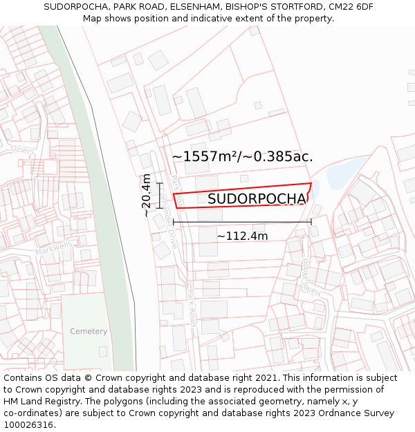 SUDORPOCHA, PARK ROAD, ELSENHAM, BISHOP'S STORTFORD, CM22 6DF: Plot and title map
