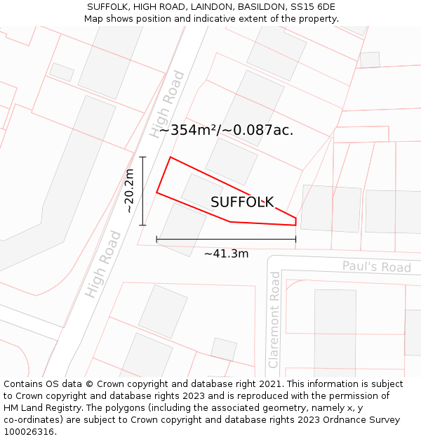 SUFFOLK, HIGH ROAD, LAINDON, BASILDON, SS15 6DE: Plot and title map