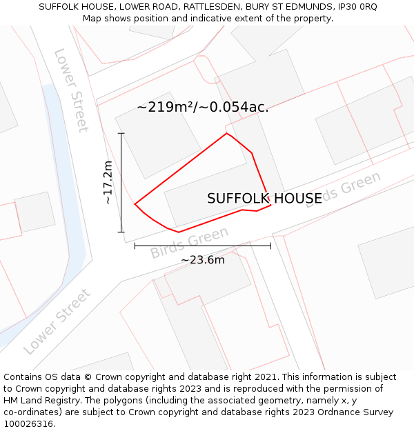 SUFFOLK HOUSE, LOWER ROAD, RATTLESDEN, BURY ST EDMUNDS, IP30 0RQ: Plot and title map