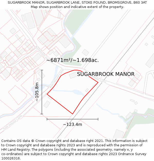 SUGARBROOK MANOR, SUGARBROOK LANE, STOKE POUND, BROMSGROVE, B60 3AT: Plot and title map