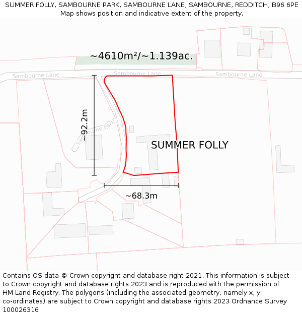 SUMMER FOLLY, SAMBOURNE PARK, SAMBOURNE LANE, SAMBOURNE, REDDITCH, B96 6PE: Plot and title map