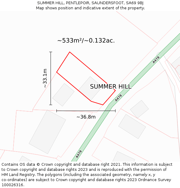 SUMMER HILL, PENTLEPOIR, SAUNDERSFOOT, SA69 9BJ: Plot and title map