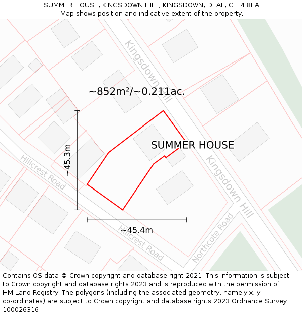 SUMMER HOUSE, KINGSDOWN HILL, KINGSDOWN, DEAL, CT14 8EA: Plot and title map