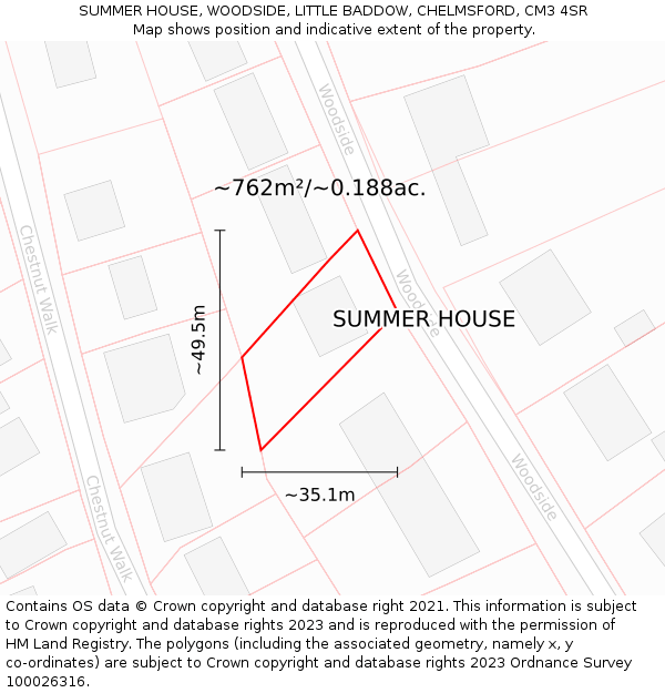 SUMMER HOUSE, WOODSIDE, LITTLE BADDOW, CHELMSFORD, CM3 4SR: Plot and title map