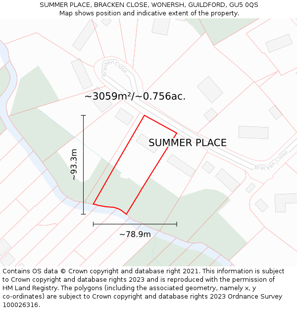 SUMMER PLACE, BRACKEN CLOSE, WONERSH, GUILDFORD, GU5 0QS: Plot and title map