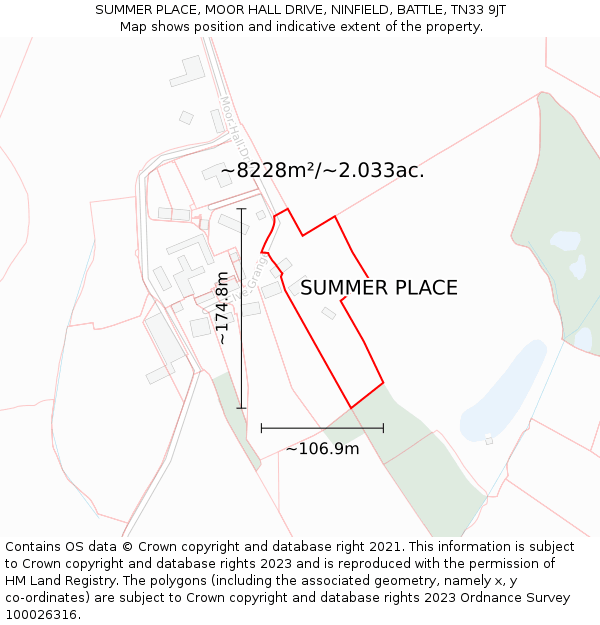 SUMMER PLACE, MOOR HALL DRIVE, NINFIELD, BATTLE, TN33 9JT: Plot and title map