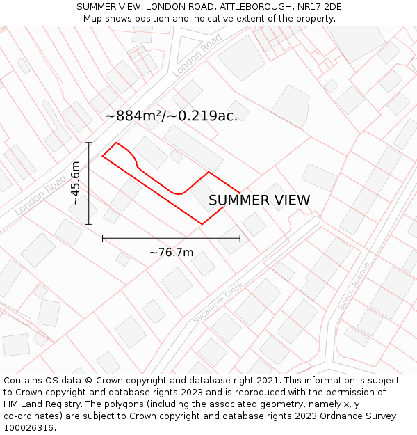 SUMMER VIEW, LONDON ROAD, ATTLEBOROUGH, NR17 2DE: Plot and title map