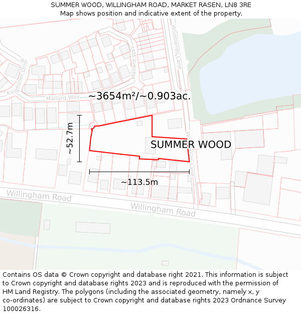 SUMMER WOOD, WILLINGHAM ROAD, MARKET RASEN, LN8 3RE: Plot and title map