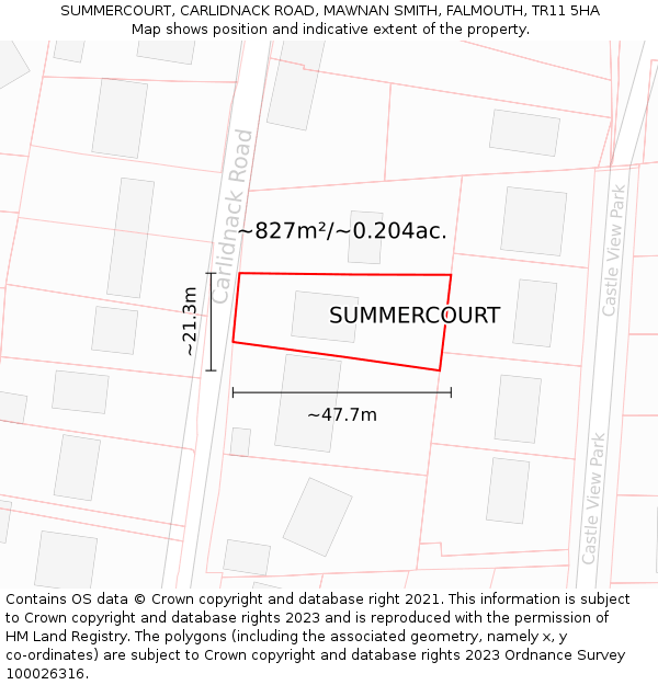 SUMMERCOURT, CARLIDNACK ROAD, MAWNAN SMITH, FALMOUTH, TR11 5HA: Plot and title map