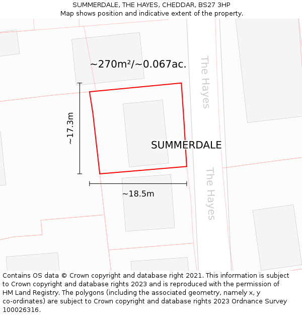 SUMMERDALE, THE HAYES, CHEDDAR, BS27 3HP: Plot and title map