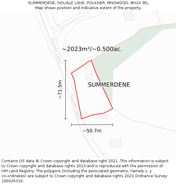 SUMMERDENE, NOUALE LANE, POULNER, RINGWOOD, BH24 3EL: Plot and title map