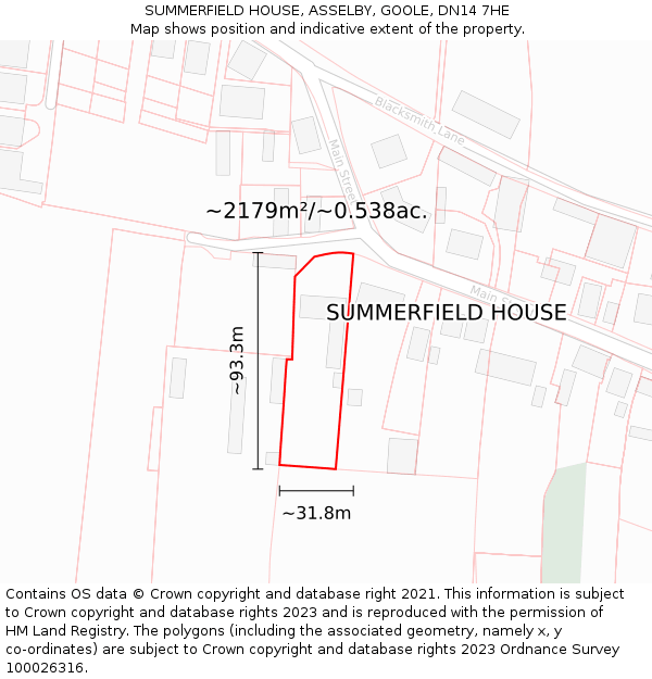 SUMMERFIELD HOUSE, ASSELBY, GOOLE, DN14 7HE: Plot and title map