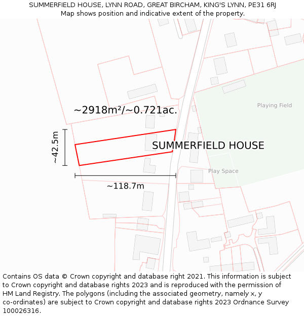 SUMMERFIELD HOUSE, LYNN ROAD, GREAT BIRCHAM, KING'S LYNN, PE31 6RJ: Plot and title map