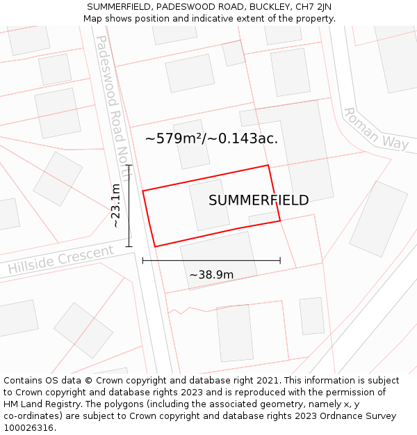 SUMMERFIELD, PADESWOOD ROAD, BUCKLEY, CH7 2JN: Plot and title map