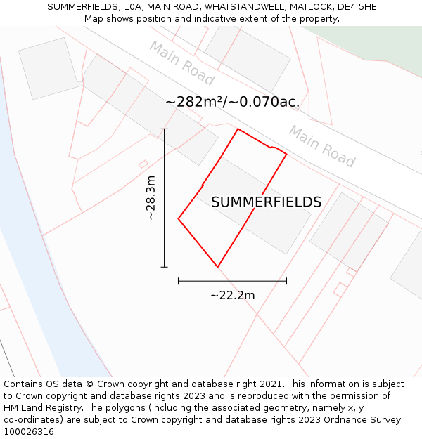 SUMMERFIELDS, 10A, MAIN ROAD, WHATSTANDWELL, MATLOCK, DE4 5HE: Plot and title map