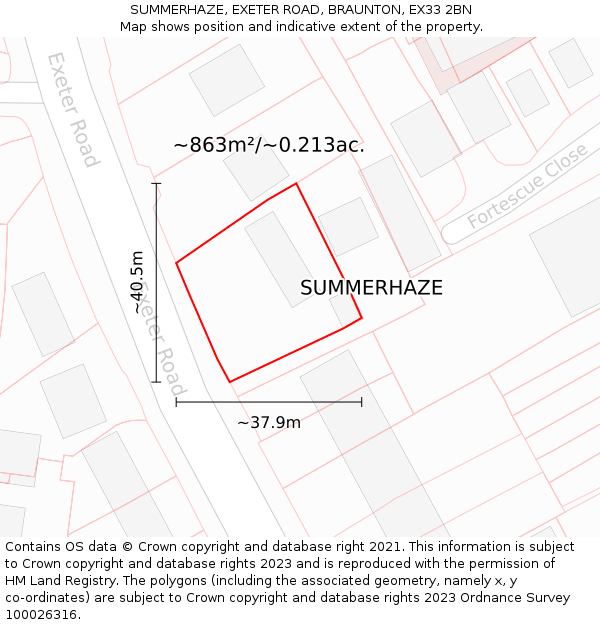 SUMMERHAZE, EXETER ROAD, BRAUNTON, EX33 2BN: Plot and title map