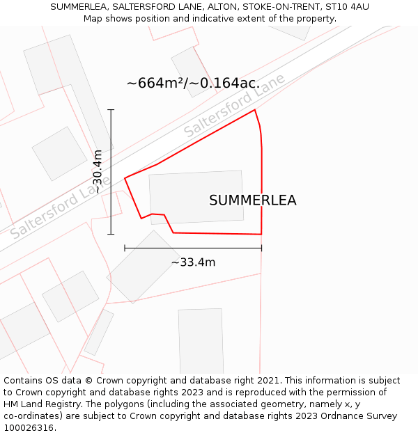 SUMMERLEA, SALTERSFORD LANE, ALTON, STOKE-ON-TRENT, ST10 4AU: Plot and title map