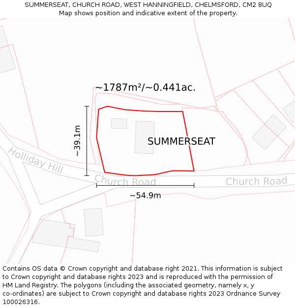SUMMERSEAT, CHURCH ROAD, WEST HANNINGFIELD, CHELMSFORD, CM2 8UQ: Plot and title map