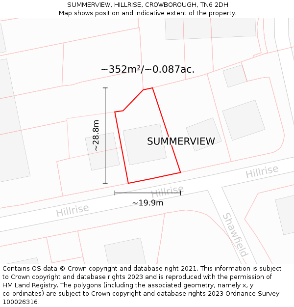 SUMMERVIEW, HILLRISE, CROWBOROUGH, TN6 2DH: Plot and title map