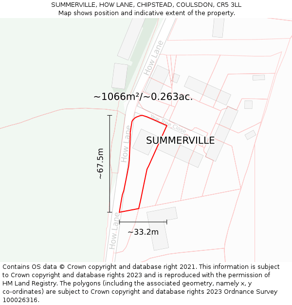 SUMMERVILLE, HOW LANE, CHIPSTEAD, COULSDON, CR5 3LL: Plot and title map
