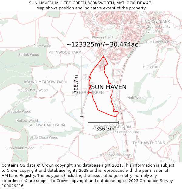 SUN HAVEN, MILLERS GREEN, WIRKSWORTH, MATLOCK, DE4 4BL: Plot and title map