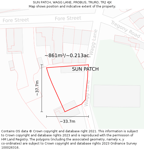 SUN PATCH, WAGG LANE, PROBUS, TRURO, TR2 4JX: Plot and title map