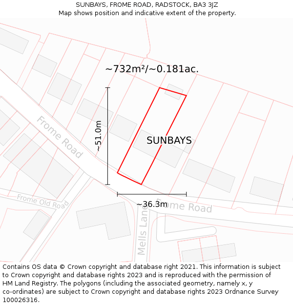 SUNBAYS, FROME ROAD, RADSTOCK, BA3 3JZ: Plot and title map