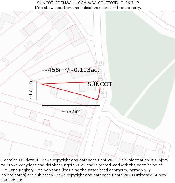 SUNCOT, EDENWALL, COALWAY, COLEFORD, GL16 7HP: Plot and title map