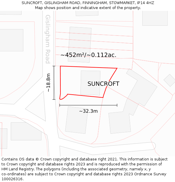 SUNCROFT, GISLINGHAM ROAD, FINNINGHAM, STOWMARKET, IP14 4HZ: Plot and title map