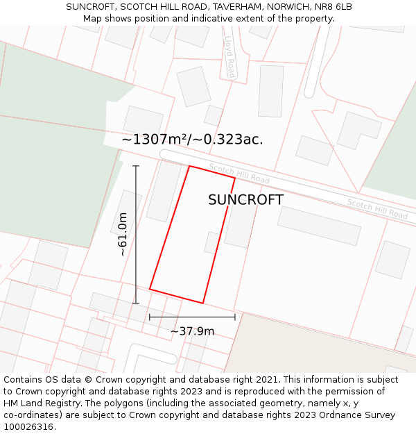 SUNCROFT, SCOTCH HILL ROAD, TAVERHAM, NORWICH, NR8 6LB: Plot and title map